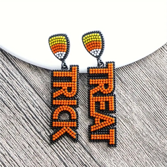 Trick or Treat with Candy Corn Beaded Drop Earrings - Picture 2 of 4